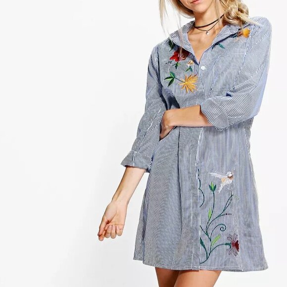 Boohoo Striped Embroidered Floral Dress - Picture 6 of 8